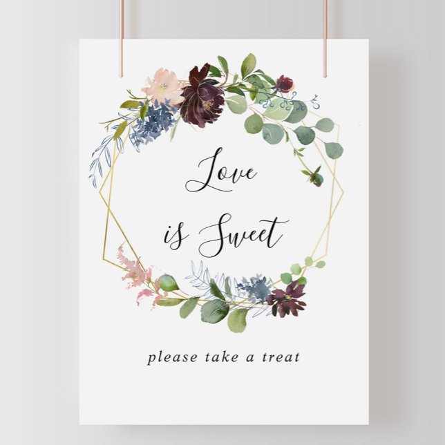 Poster Letreiro de Amor Geométrico Dourado Borgonha É Doc (Criador carregado)