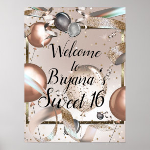Poster Letreiro de Aniversário Balões Brilhantes Rosa Dou