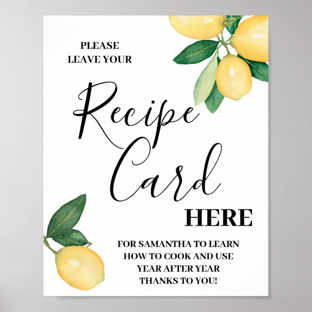 Poster Letreiro de banho Lemons citrus Leave Recipe Card  (Frente)