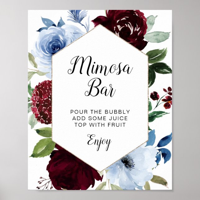 Poster letreiro de bar burgundy dusty blue mimosa (Frente)