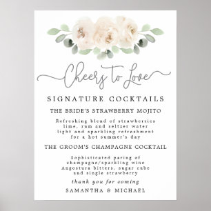 Poster Letreiro de Bar de Casamento White Rose Botanical 