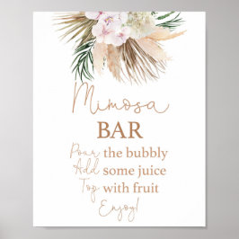 Poster Letreiro de bar de Mimosa com palmas secas boho ch
