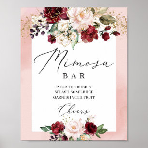 Poster Letreiro de bar de mimosa floral rosa bege Boho bu