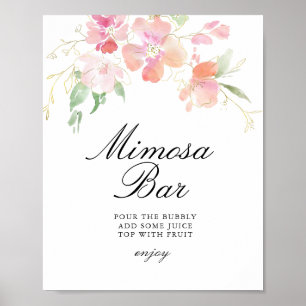 Poster letreiro de bar de mimosa para chá de noiva floral
