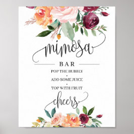Poster Letreiro de bar mimosa floral boêmio com tons de r
