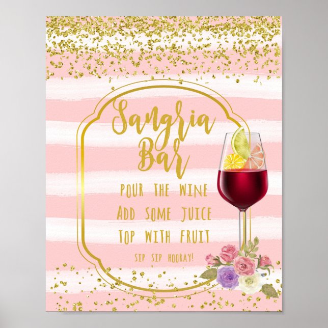 Pôster letreiro de bar sangria confetes rosa e dourado (Frente)