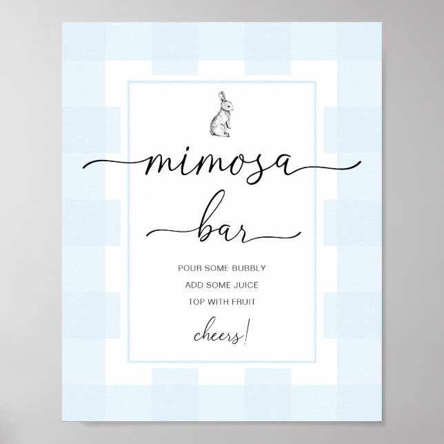 Poster Letreiro de barra de Mimosa com coelho azul xadrez (Frente)