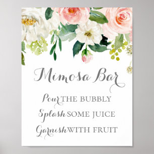Poster Letreiro de barra de Mimosa com flor rosa e branca