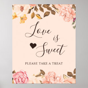 Poster Letreiro de Barra de Sobremesa Amor É Doce Floral