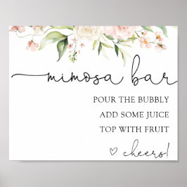 Poster Letreiro de Bebida de Barra de Mimosa com Rosa e F