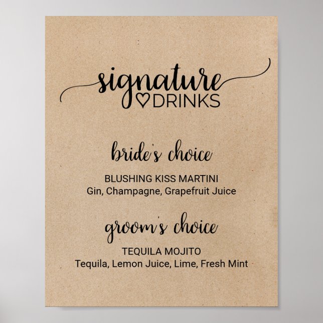 Poster Letreiro de Bebidas com Assinatura Falsa Kraft Sim (Frente)