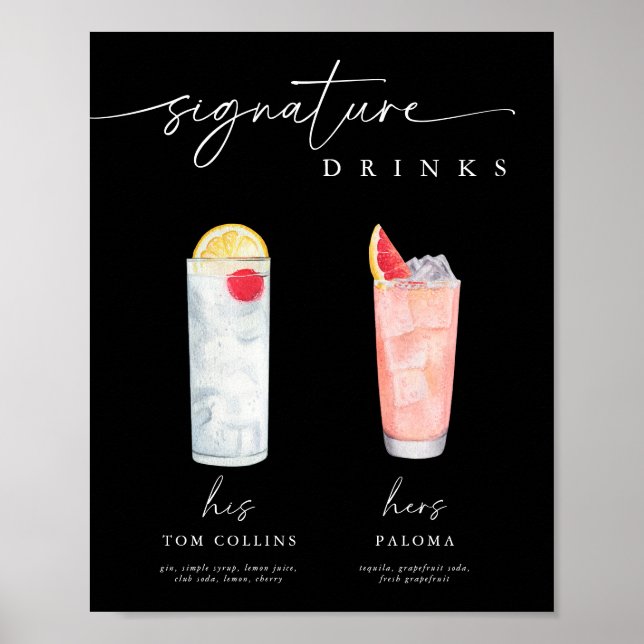 Poster Letreiro de Bebidas com Assinatura Moderna para Ca (Frente)