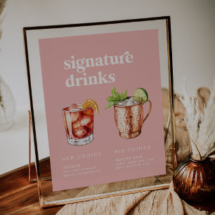 Poster Letreiro de Bebidas com Assinatura Rosa Verão Retr