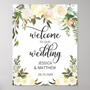 Poster Letreiro de Boas-Vindas de Casamento Floral em Aqu
