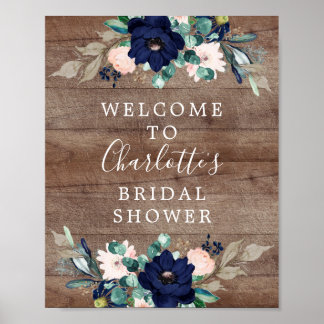 Poster Letreiro de Boas-Vindas de Noivado Rustic Navy & B