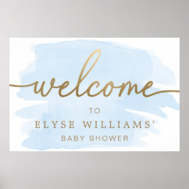 Poster Letreiro de Boas-Vindas em Aquarela Azul Dourado