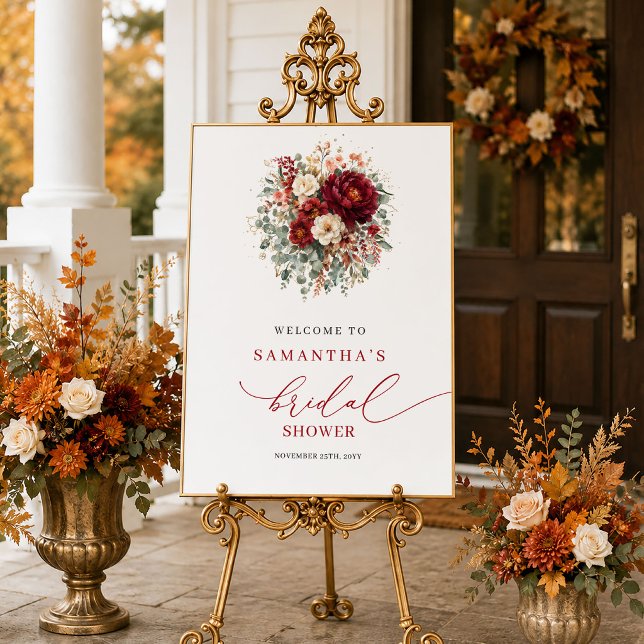 Poster Letreiro de boas-vindas para chá de noiva boho bur (Burgundy marsala boho bridal shower welcome sign style

)