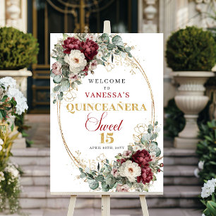 Poster Letreiro de Boas-Vindas Quinceanera Boho Vinho Flo
