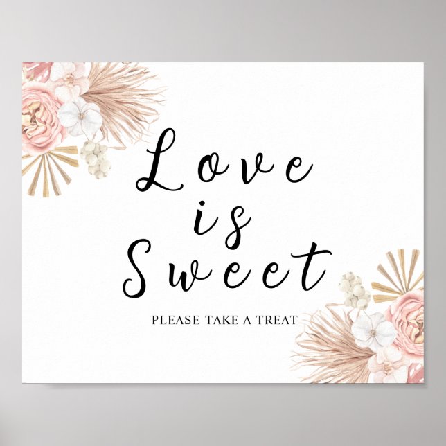 Poster Letreiro de Boho Pink Florals Love is Sweet (Frente)