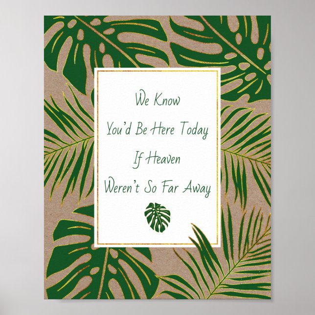 Poster Letreiro de casamento com folhas tropicais verdes  (Frente)