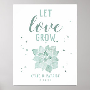 Poster Letreiro de Casamento de Suculentas em Aquarela De