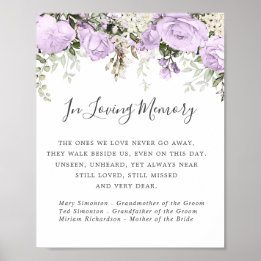 Poster Letreiro de casamento floral roxo e branco comemor