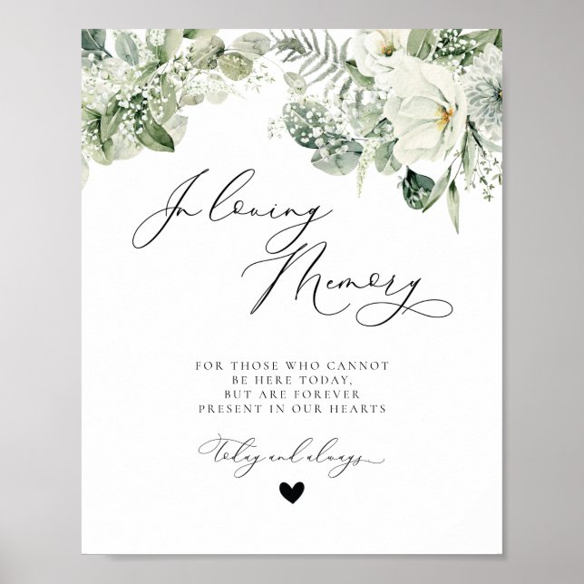 Poster Letreiro de casamento memorial com folhagem floral (Frente)