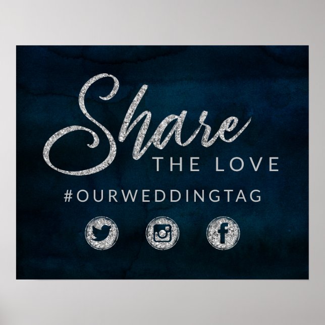 Poster Letreiro de Casamento Navy Luster Silver Share the (Frente)