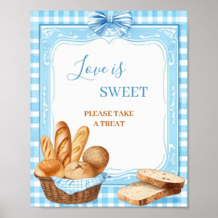 Poster Letreiro de Chá de Bebê Love Is Sweet Azul Gingh