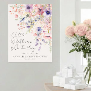 Poster Letreiro de Chuveiro de Bebê Floral Elegante Peque