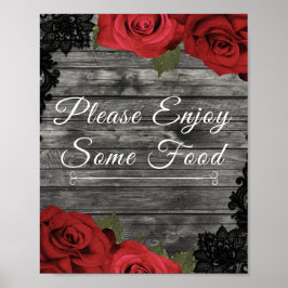 Poster Letreiro de comida de casamento de renda preta rús