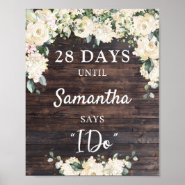 Poster Letreiro de contagem regressiva floral de madeira 