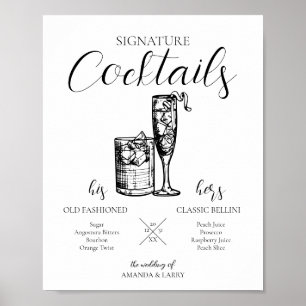 Poster Letreiro de Coquetéis de Assinatura de Casamento 