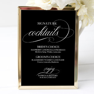 Poster Letreiro de Coquetéis Especiais Casamento Preto Br