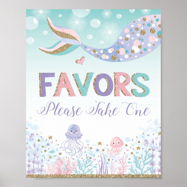 Poster Letreiro de Favor de Sereia Decoração de Festa Sob (Frente)