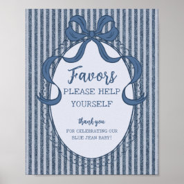 Poster Letreiro de Favor para Bebê em Jeans Azul com Laço