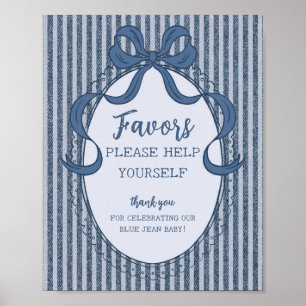 Poster Letreiro de Favor para Bebê em Jeans Azul com Laço