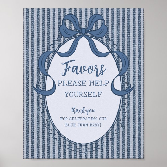 Poster Letreiro de Favor para Bebê em Jeans Azul com Laço (Frente)