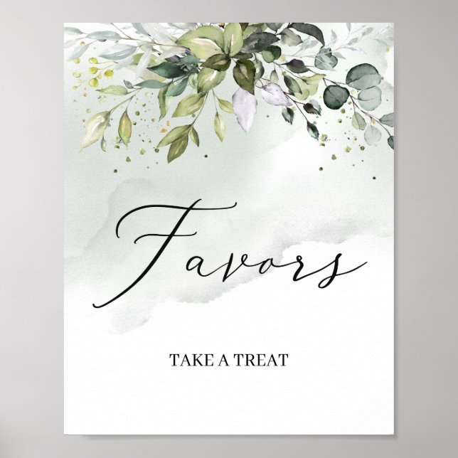 Poster Letreiro de favores boho de folhagem verde moderna (Frente)