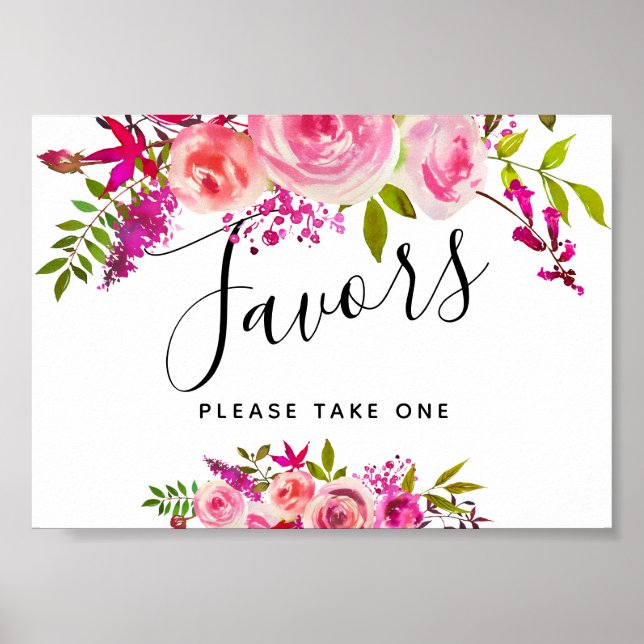 Pôster letreiro de festa/casamento com Rosas cor-de-rosa  (Frente)