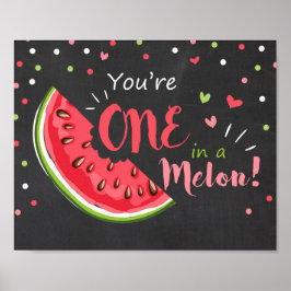 Poster Letreiro de festa Um em um melão Decoração de aniv
