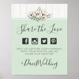 Pôster Letreiro de Foto com Hashtag de Casamento de Algod