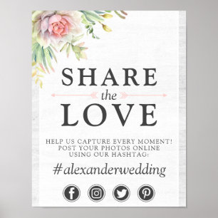 Poster Letreiro de Foto com Hashtag de Casamento de Sucul