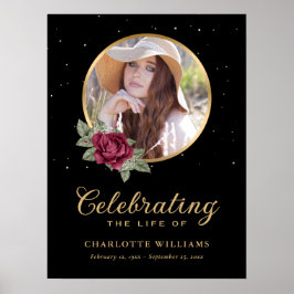 Poster Letreiro de Funeral Preto Burgundy Dourado com Flo