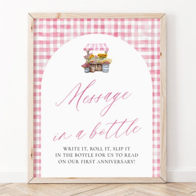Poster Letreiro de Garrafa com Mensagem Rosa Recém Chegad (Pink Fresh Off The Market Message In A Bottle Sign)