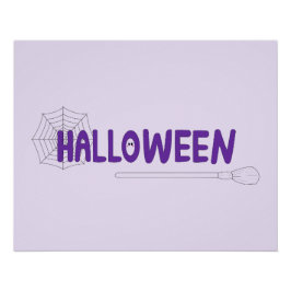 Pôster Letreiro de Halloween em Roxo com Teia e Bruxa