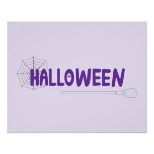 Pôster Letreiro de Halloween em Roxo com Teia e Bruxa