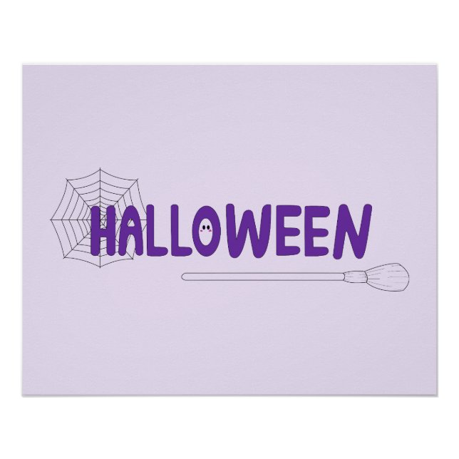 Pôster Letreiro de Halloween em Roxo com Teia e Bruxa (Frente)