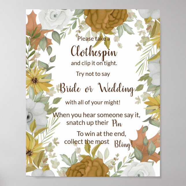 Poster Letreiro de Jogo de Chuveiro Boho Outono com Prend (Frente)