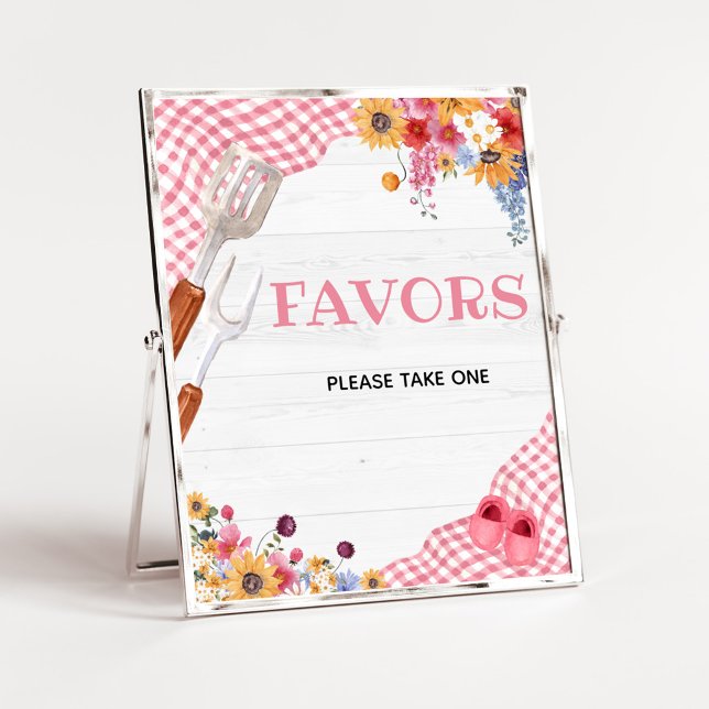 Poster Letreiro de Lembrancinhas de Chá de Bebê Churrasco (Girl Baby-Q Baby Shower Favors Sign)